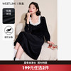 法式优雅丝绒连衣裙女秋冬甜美花边圆领长袖小黑裙V4343574 商品缩略图0